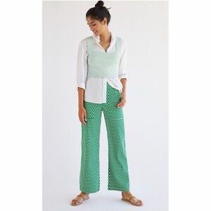 Anthropologie Maeve Colette Green Polka Dot Wide Leg Pants